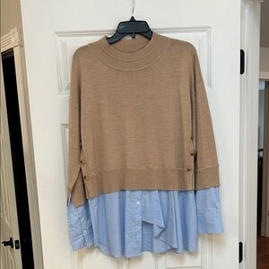 Veronica Beard Tan and Blue Layered Sweater